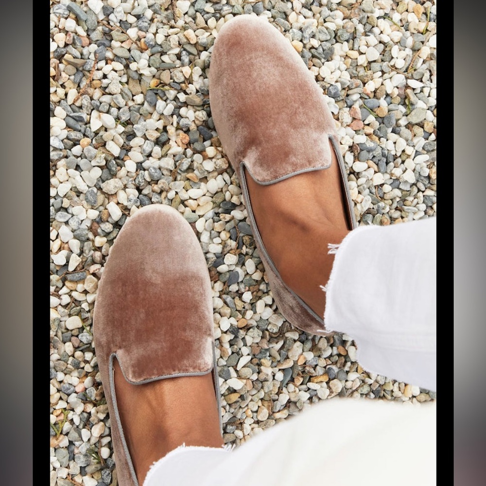 NIB Birdies Starling Taupe Velvet Smoking Slipper Loafer Flat
